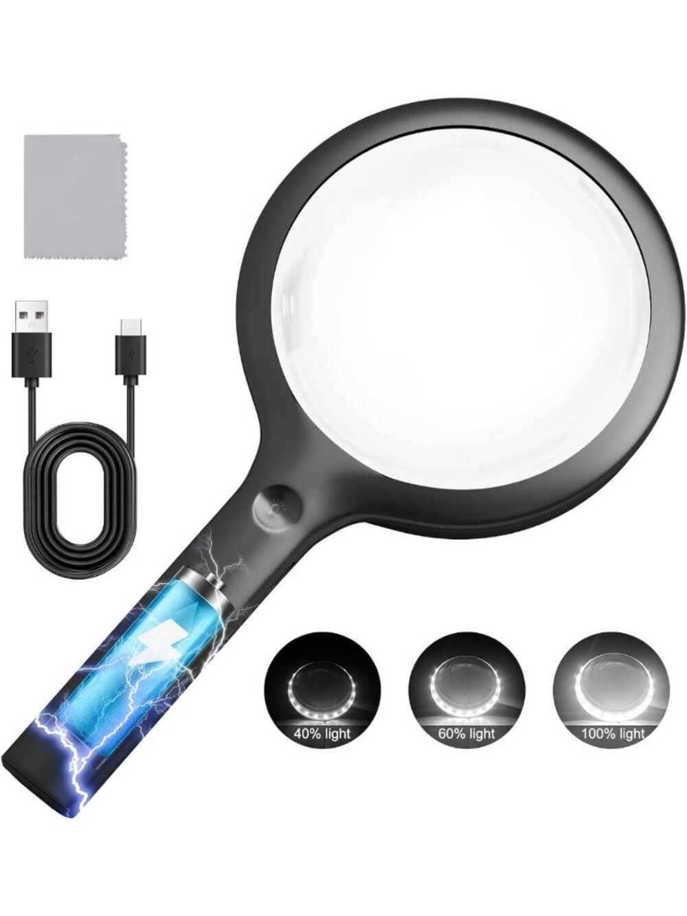 Rechargeable 30X Handheld Magnifier with LED Light - Perfect for Reading
